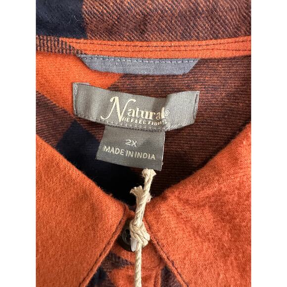 NWT Natural Reflections Women’s Orange Blue Flannel Button Down Shirt Sz. 2X - Picture 4 of 6